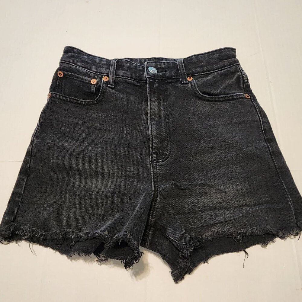 American Eagle sz 0 black denim shorts High Rise 90s boyfriend raw hem